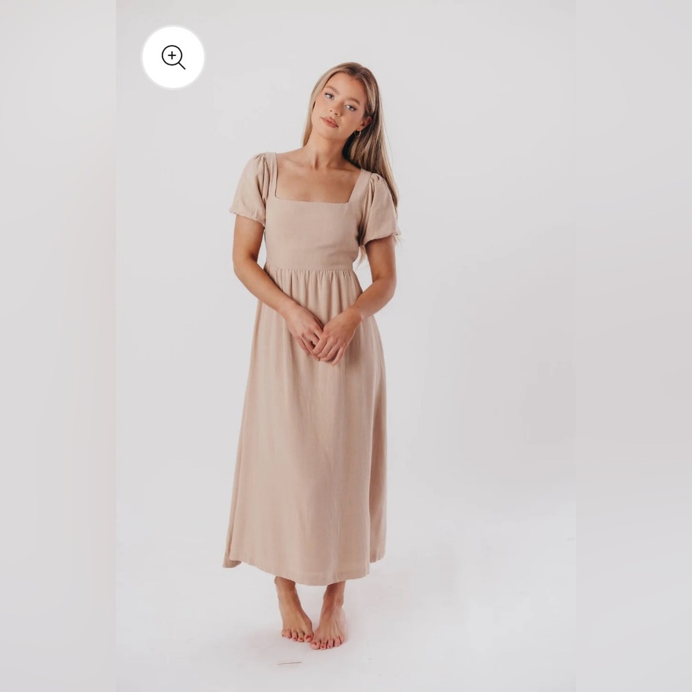Ainsley Square Neck Midi Dress with Puffed Sleeves in Deep Taupe - Bump Friendly